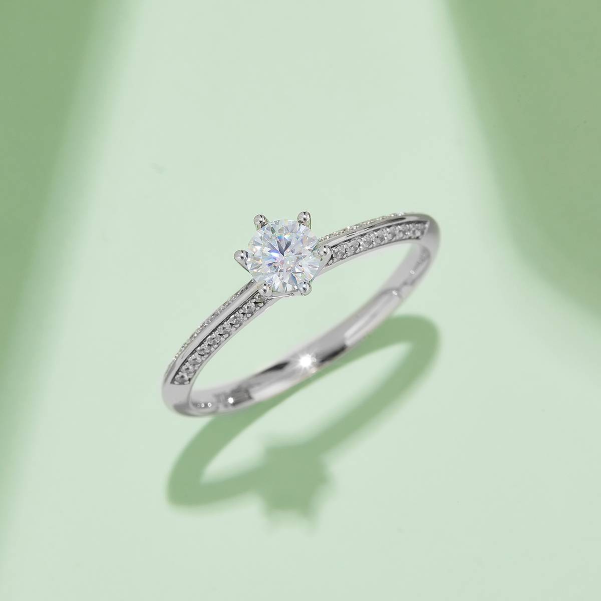 Straight arm luxury inlaid Half Wall Mountain S925 silver plated platinum Moissanite women's ring 50 points D-grade